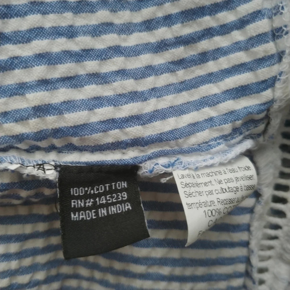 Style Envy Striped Blue/White Seersucker Off-The-Shoulder Blouse Lace Ruffle M - Picture 7 of 7